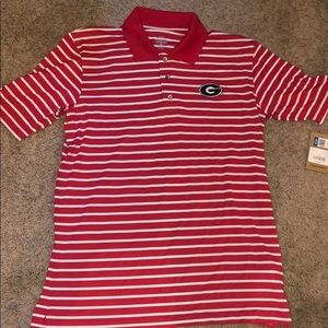 Men’s red/white stripe UGA polo, size large